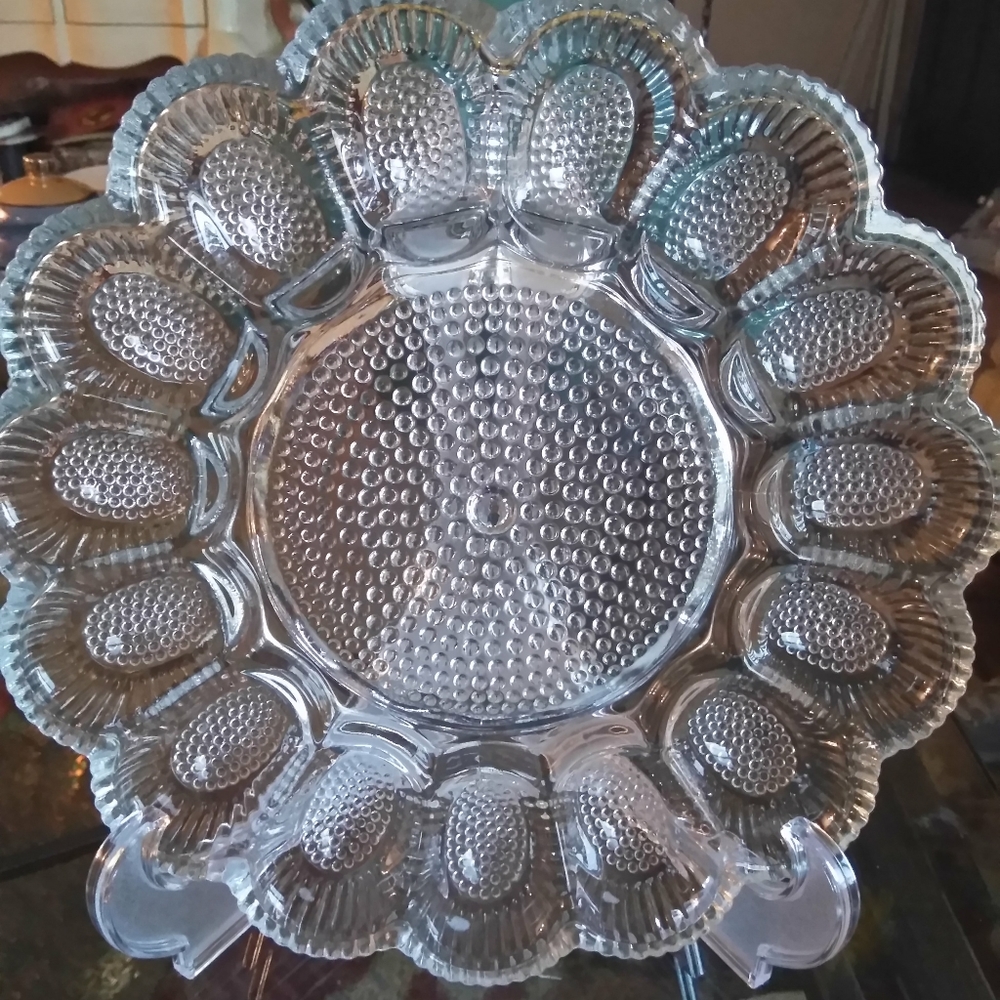 Vintage Hobnail glass eggs plate